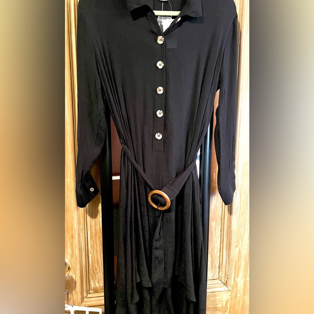 Favlux Black Button Up Belt Dress. NEW WITH TAGS. Size S.